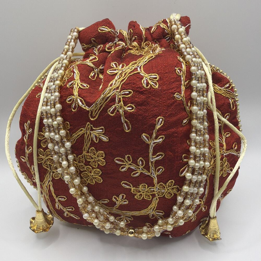 2 Indian PursesI Batwa I Potli Bag I Orange & Red I Made in India Weddings - Picture 12 of 16
